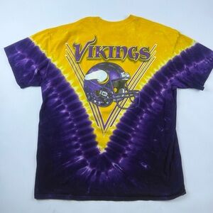 Vintage NFL Minnesota Vikings Majestic Bright Yellow Tie Dye T-Shirt